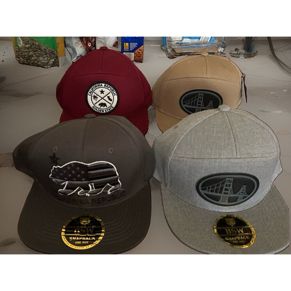 Lot of 4 BSW Snapback Hats California Republic Bear Golden Gate Bridge Caps